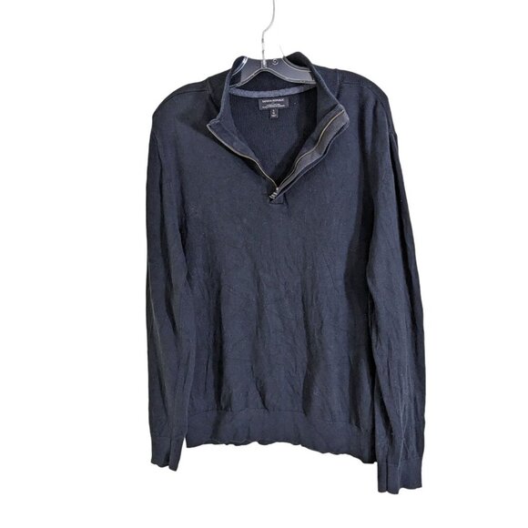 Banana Republic Mens L Sweater Cotton Silk Premium Luxe Yarn Black Quarter Zip - Picture 1 of 5